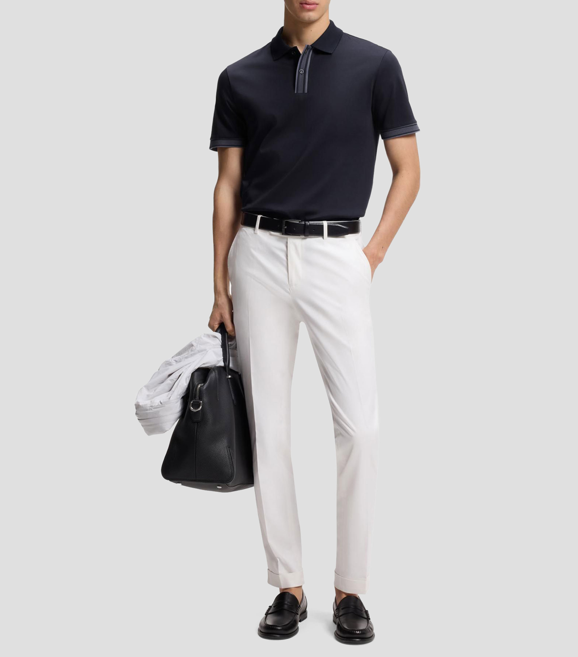 Playera polo de algodón mercerizado con detalles de rayas hombre